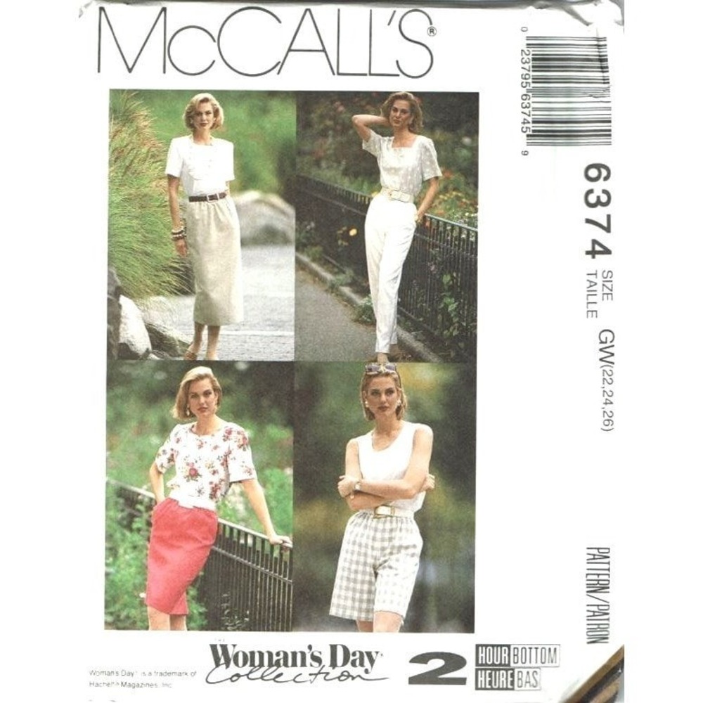 McCalls Sewing Pattern 6374 Skirts Pants Shorts Misses Size 22-26